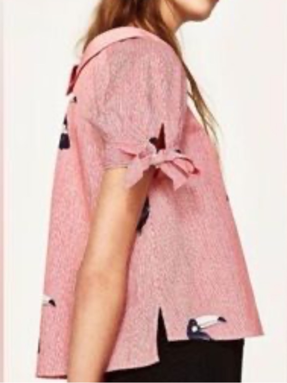 Zara Blouse Top Women's Size Medium Striped Parrot Novelty Print Retro Cropped - Picture 5 of 11